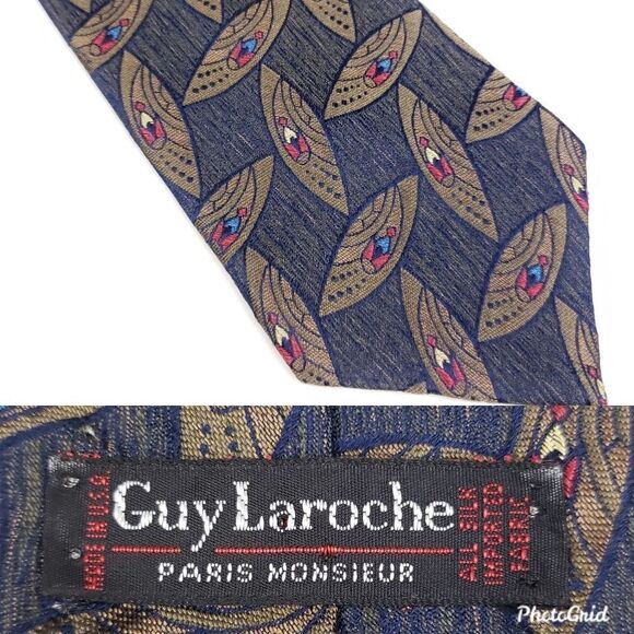 Vintage Guy Laroche paisley silk neck tie - Picture 1 of 5